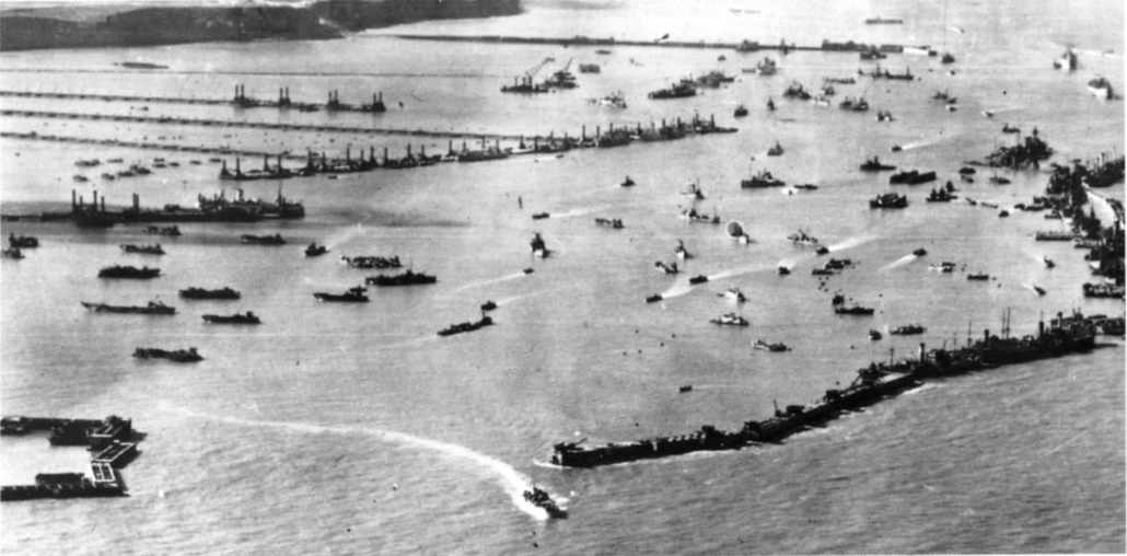 After D-Day. Mulberry harbour in full flow.